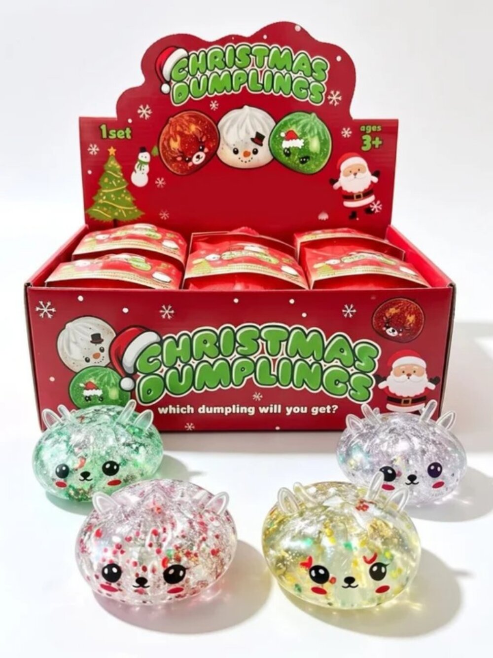Christmas Reindeer Mystery Dumpling Squishy with Steamer 3 pack